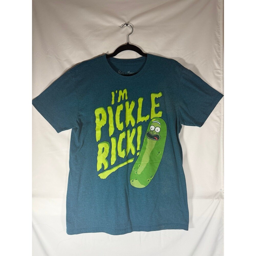 Adult Swim Rick and Morty Pickle Rick Men's Blue T-Shirt Crew Neck Size M